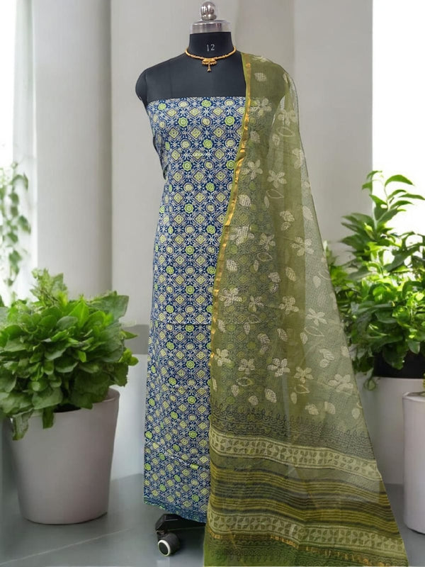 Kota Doria dupatta & Ajrakh Fusion 2 pc Salwar Suit - Leheriya