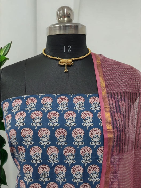 Kota Doria dupatta & Ajrakh Fusion 2 pc Salwar Suit - Leheriya