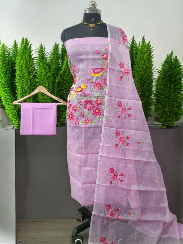 Kota Doria Embroidery 3 pc Cross Stitch Salwar Suit - Leheriya