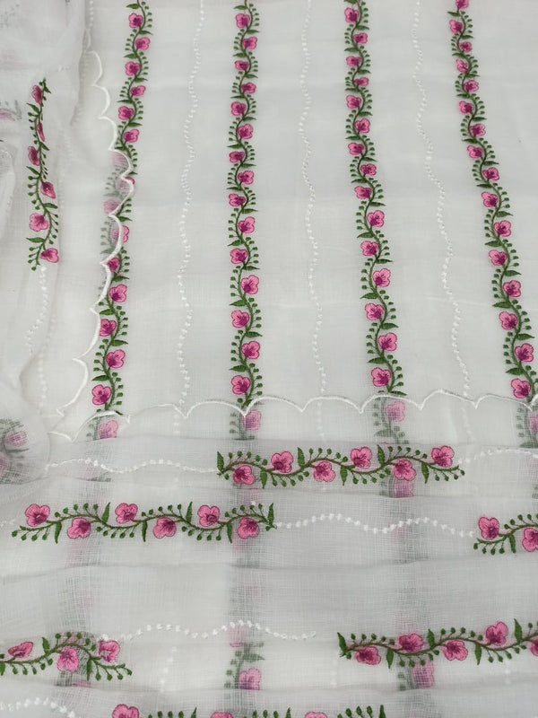 Kota Doria Embroidery Work Salwar Suits with Scalloped Dupatta - Leheriya