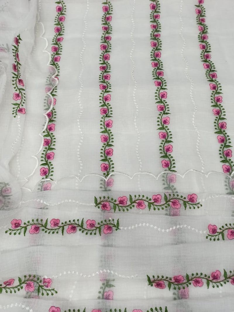 Kota Doria Embroidery Work Salwar Suits with Scalloped Dupatta - Leheriya