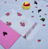 Kota Doria Embroidery Work Suit With Chicken Kari Bottom - Leheriya