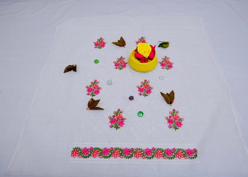 Kota Doria Embroidery Work Suit With Chicken Kari Bottom - Leheriya