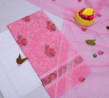 Kota Doria Embroidery Work Suit With Chicken Kari Bottom - Leheriya