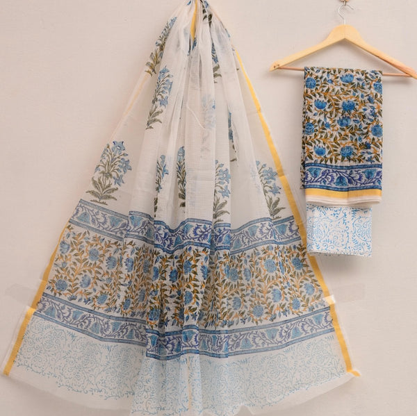 Kota Doria Hand Block Print Salwar Suit - Leheriya