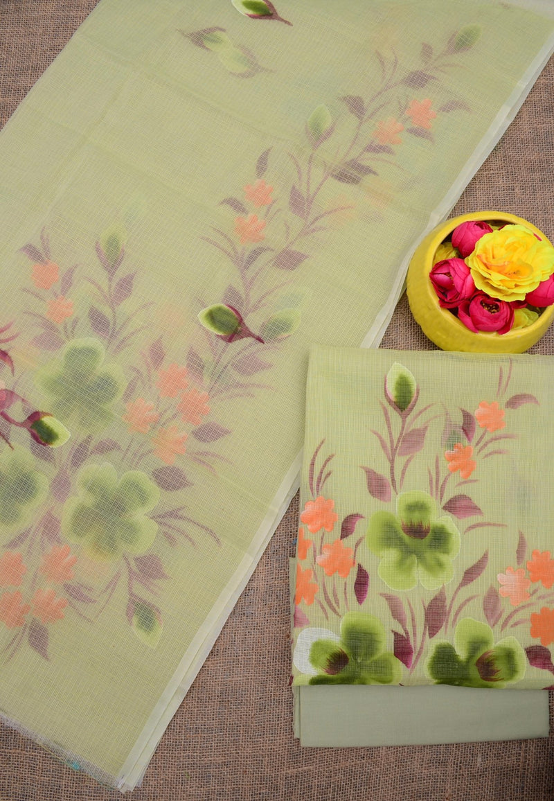 Kota Doria Hand Brush Painted Salwar Suit - Leheriya
