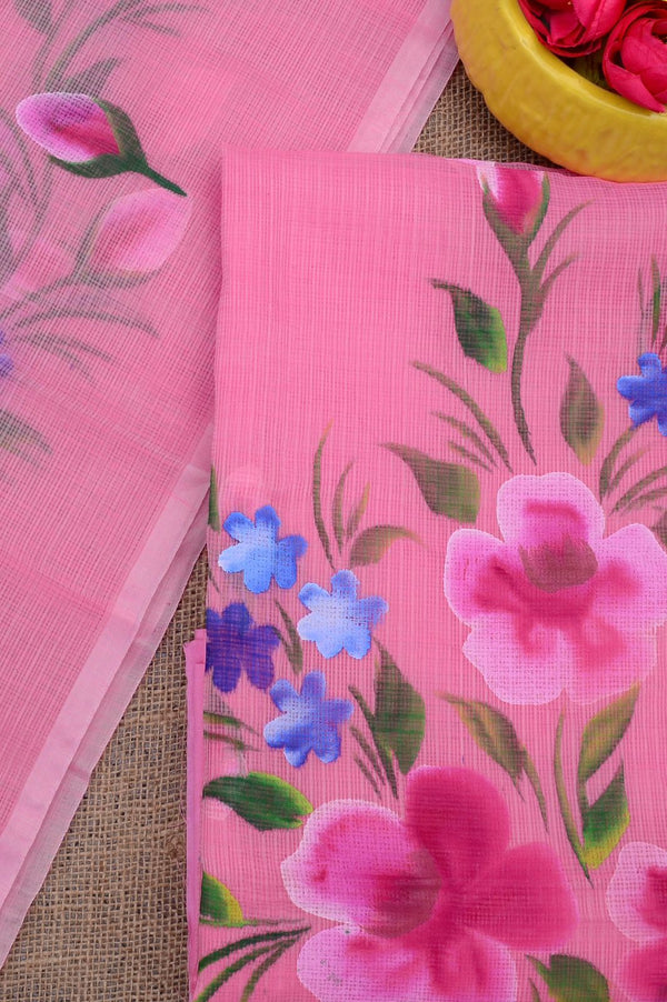 Kota Doria Hand Brush Painted Salwar Suit - Leheriya