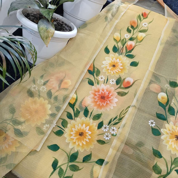Kota Doria Hand Brush Painted Salwar Suit - Leheriya