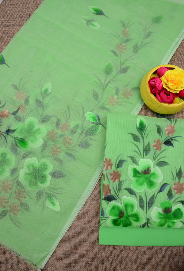 Kota Doria Hand Brush Painted Salwar Suit - Leheriya