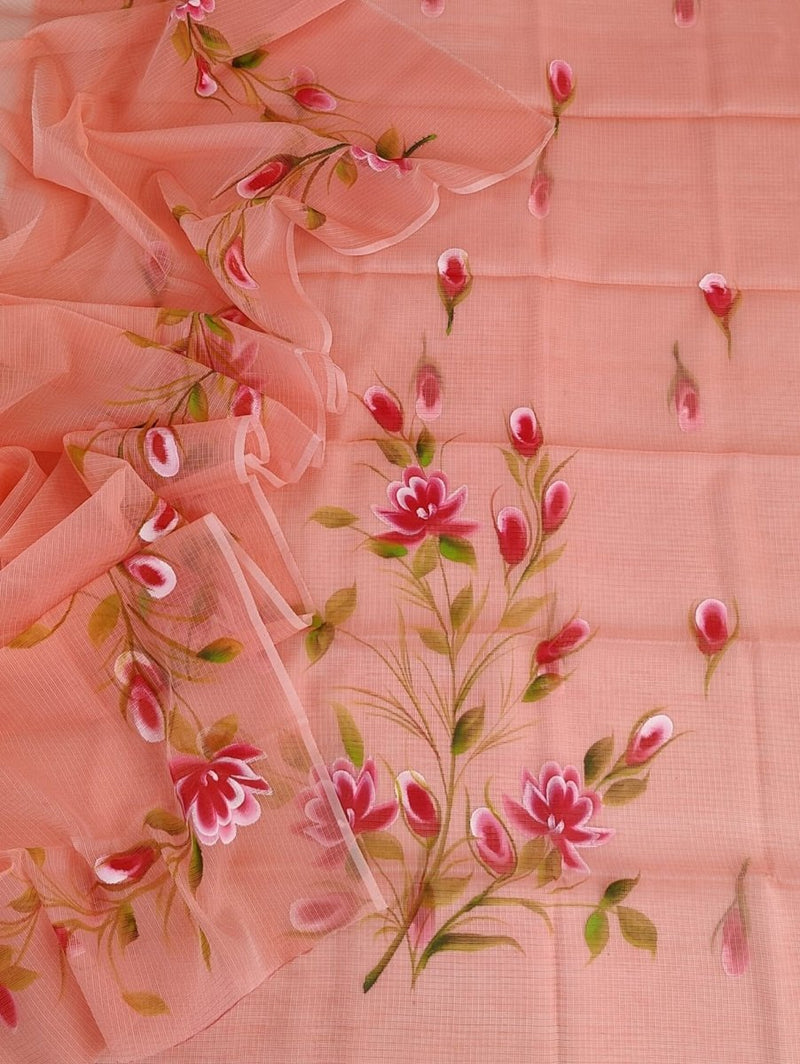 Kota Doria Hand Brush Painted Salwar Suit - Leheriya