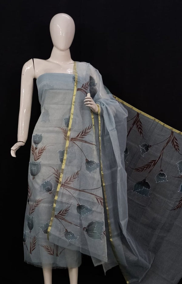 Kota Doria Hand Brush Painted Salwar Suit - Leheriya