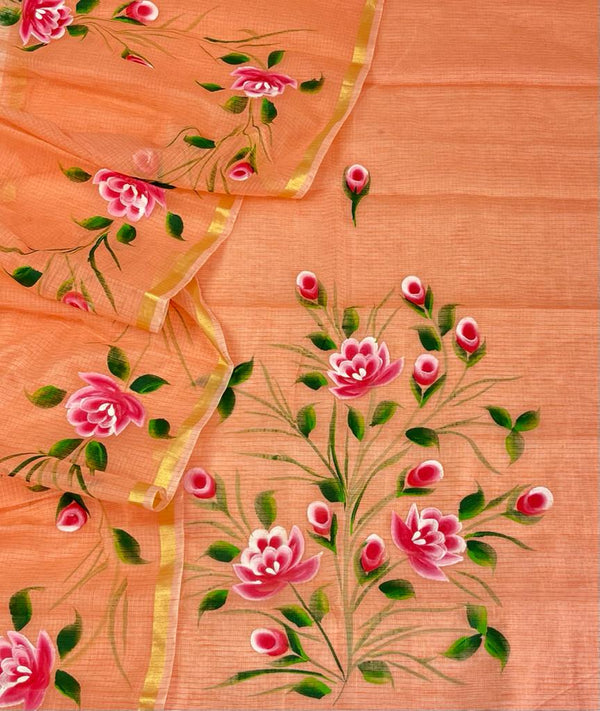 Kota Doria Hand Brush Painted Salwar Suit - Leheriya