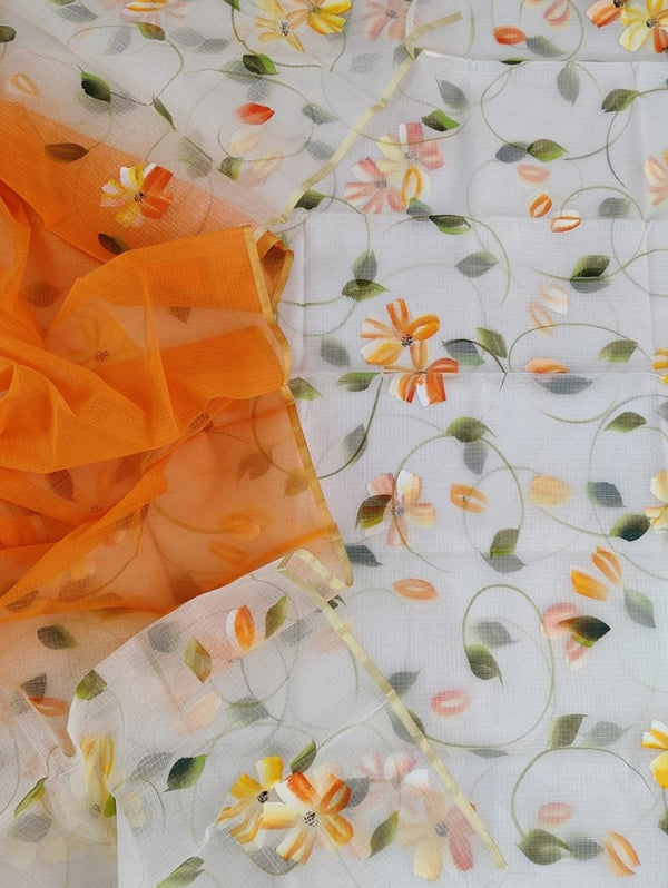 Kota Doria Hand Brush Painted Salwar Suit - Leheriya