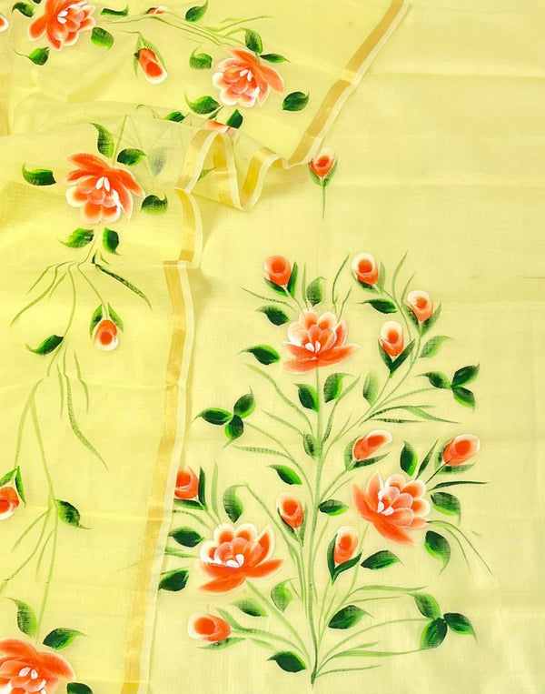 Kota Doria Hand Brush Painted Salwar Suit - Leheriya