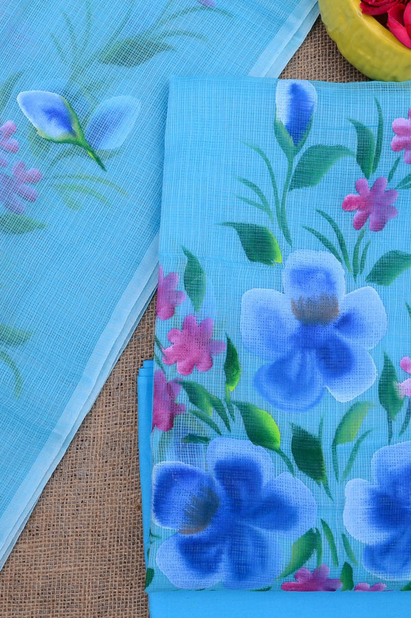 Kota Doria Hand Brush Painted Salwar Suit - Leheriya
