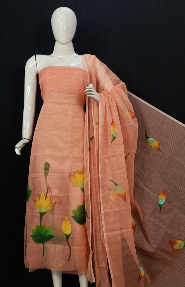 Kota Doria Hand Brush Painted Salwar Suit - Leheriya