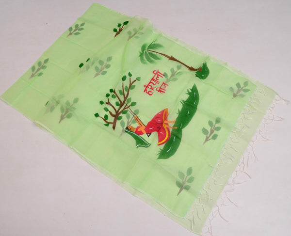 Kota Doria Hand Painting Hariyali Teej Special Dupatta - Leheriya
