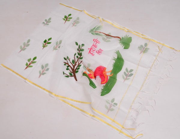 Kota Doria Hand Painting Hariyali Teej Special Dupatta - Leheriya