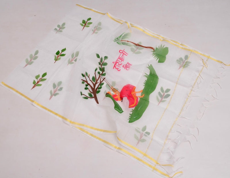 Kota Doria Hand Painting Hariyali Teej Special Dupatta - Leheriya