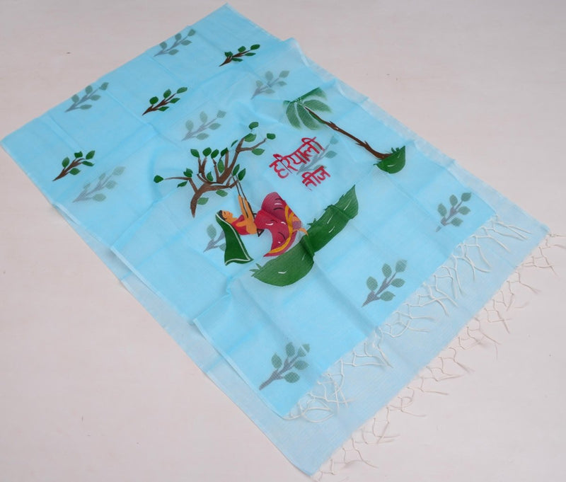 Kota Doria Hand Painting Hariyali Teej Special Dupatta - Leheriya