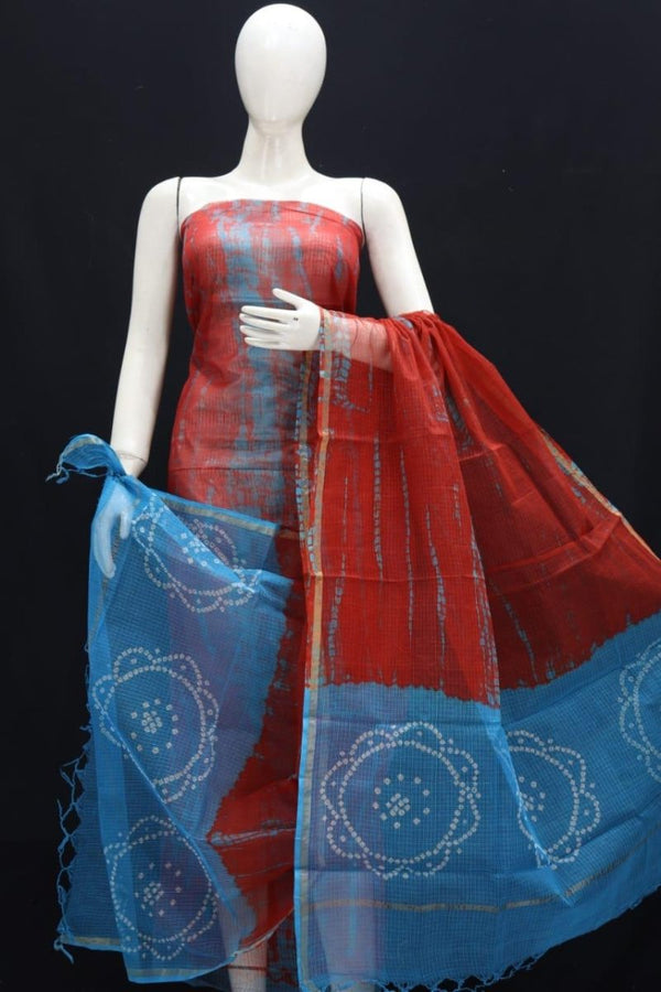 Kota Doria Pure 100% cotton Salwar Suit with Bandhani & Shibori Hand Dye - Leheriya