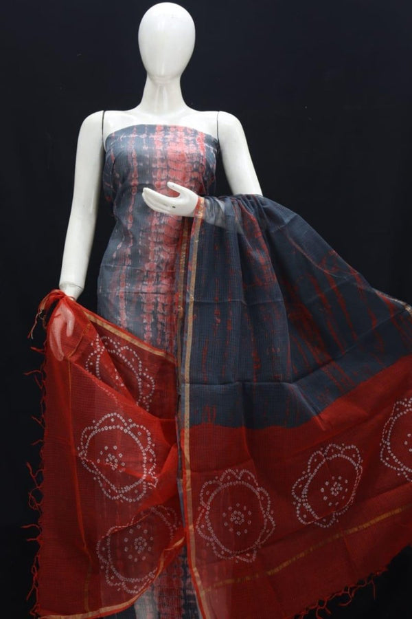Kota Doria Pure 100% cotton Salwar Suit with Bandhani & Shibori Hand Dye - Leheriya