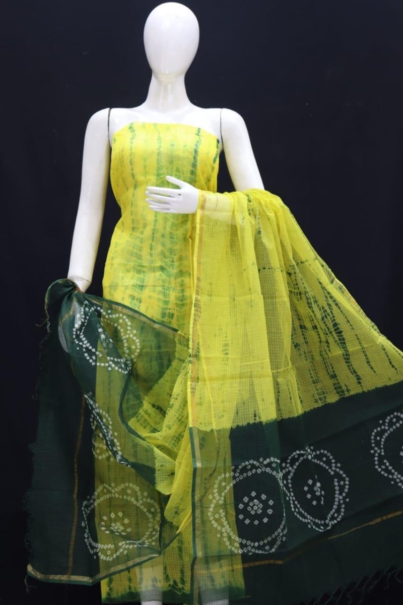 Kota Doria Pure 100% cotton Salwar Suit with Bandhani & Shibori Hand Dye - Leheriya