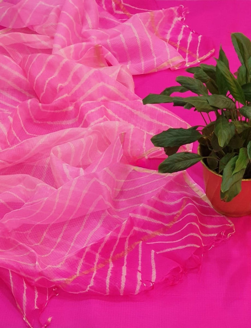 Kota Doria Pure Silk Plain Salwar Suit with Shibori Dyed Dupatta - Leheriya