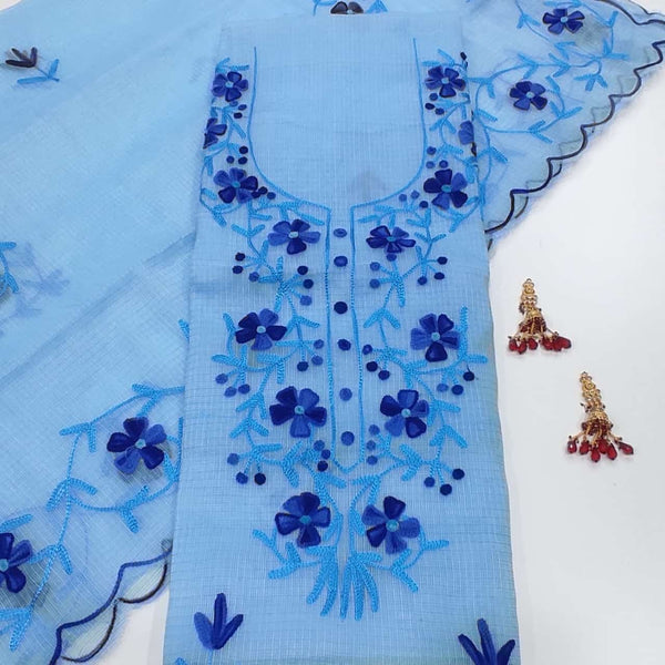 Kota Doria Salwar Suit with Aari Work - Leheriya
