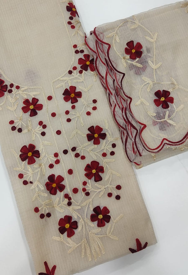 Kota Doria Salwar Suit with Aari Work - Leheriya