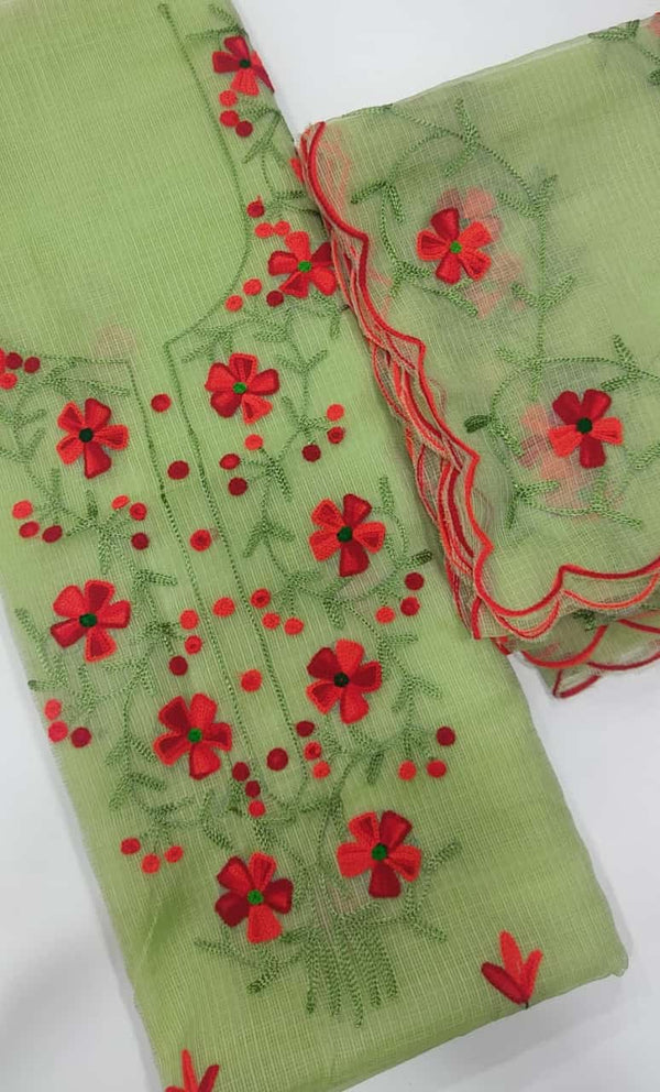 Kota Doria Salwar Suit with Aari Work - Leheriya