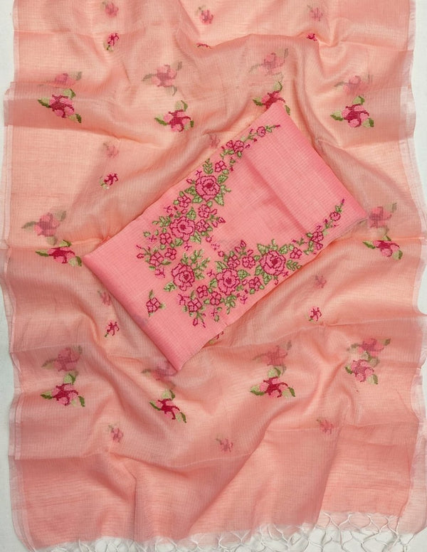 Kota Doria Salwar Suit with Embroidery Work - Leheriya