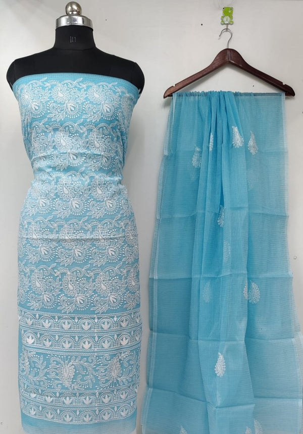 Kota Doria Salwar Suit with Embroidery Work - Leheriya