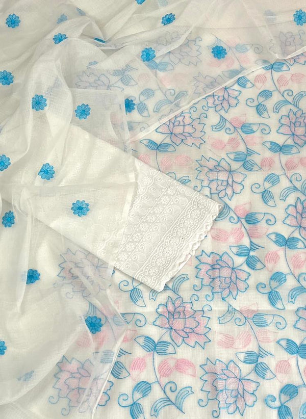 Kota Doria Salwar Suit with Embroidery Work - Leheriya