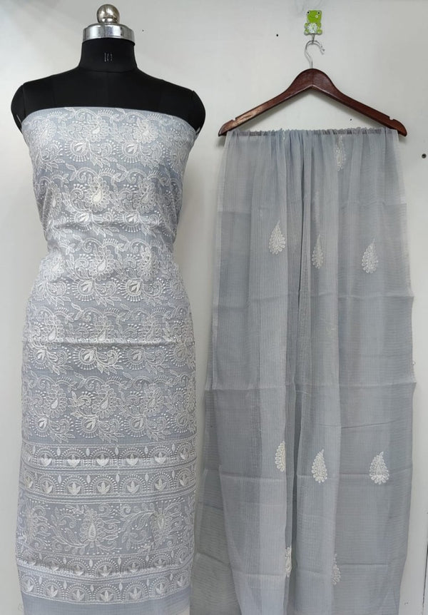 Kota Doria Salwar Suit with Embroidery Work - Leheriya