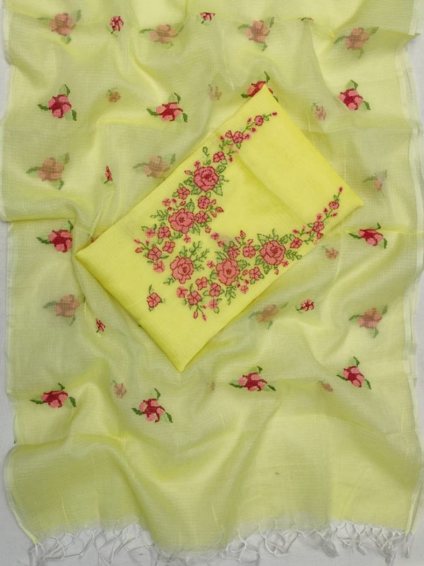 Kota Doria Salwar Suit with Embroidery Work - Leheriya