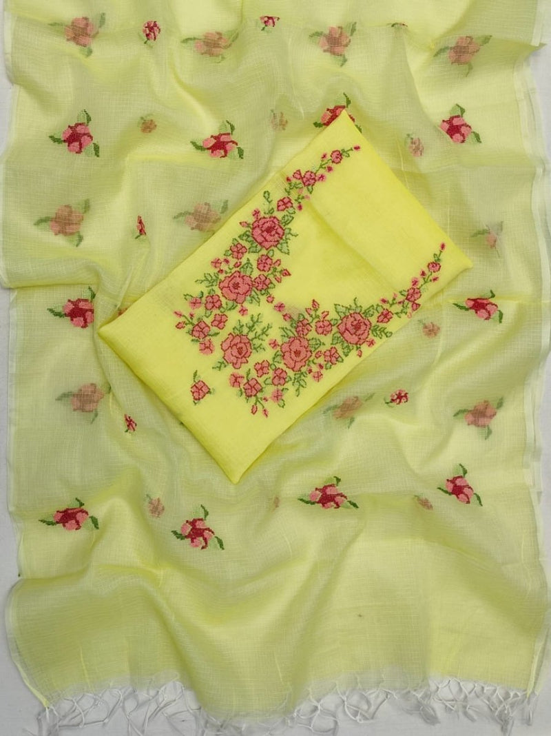 Kota Doria Salwar Suit with Embroidery Work - Leheriya