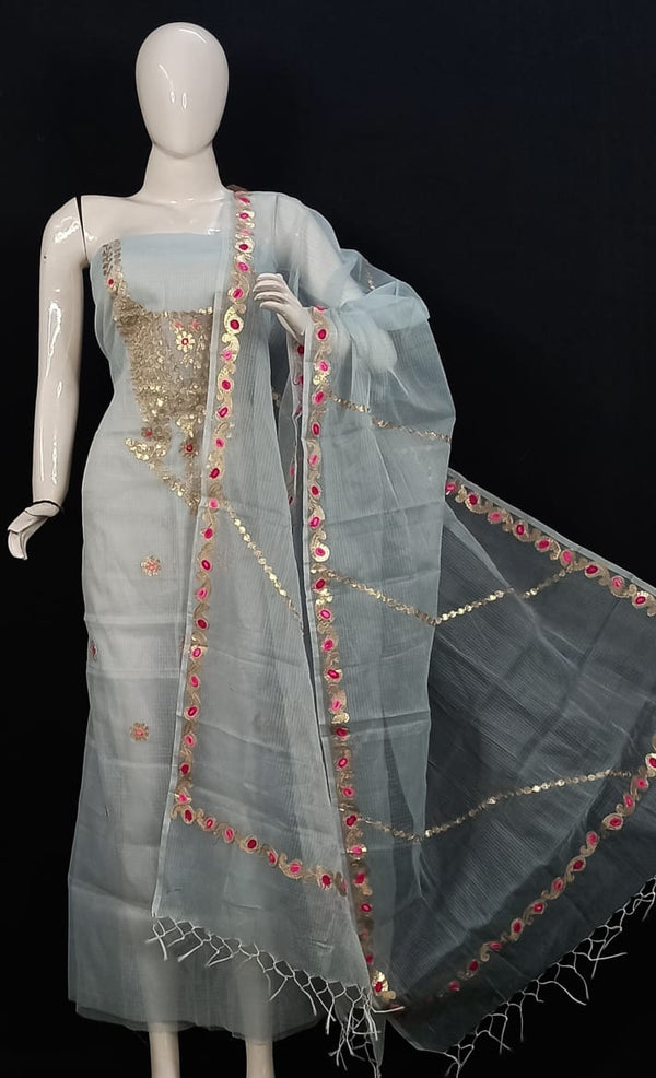 Kota Doria Salwar Suit with Gota Patti Work - Leheriya