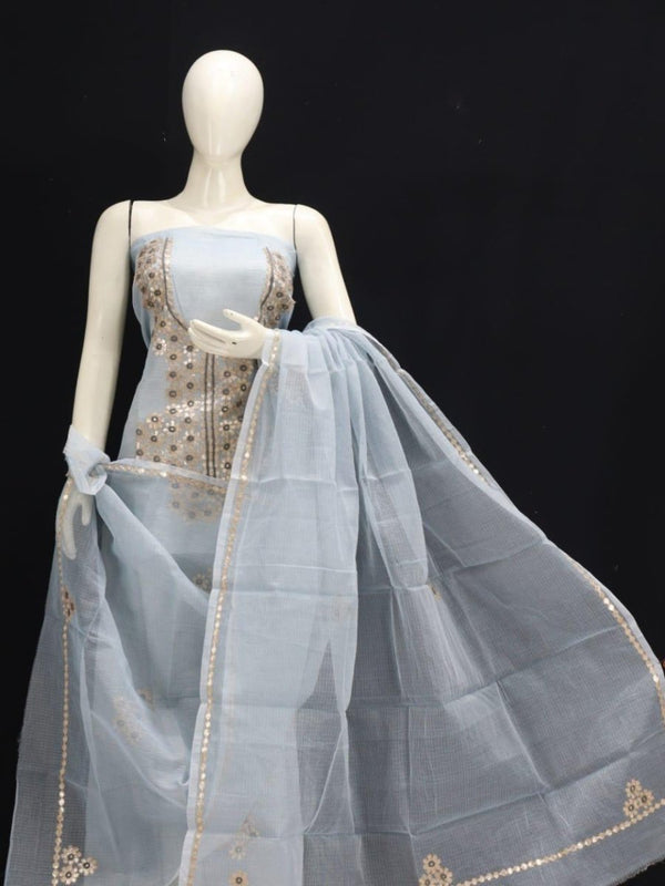 Kota Doria Salwar Suit with Gota Patti Work - Leheriya