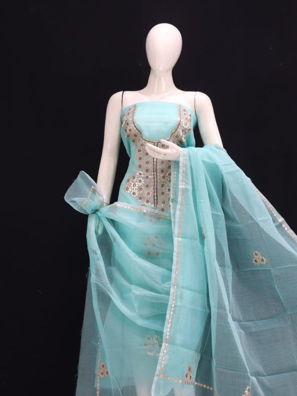 Kota Doria Salwar Suit with Gota Patti Work - Leheriya
