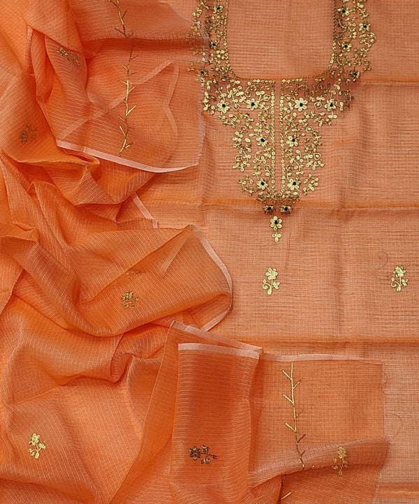 Kota Doria Salwar Suit with Hand Pittan Work - Leheriya