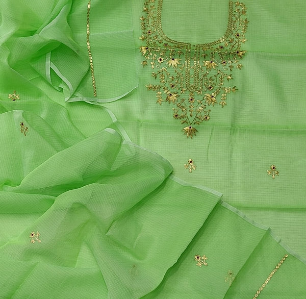 Kota Doria Salwar Suit with Hand Pittan Work - Leheriya