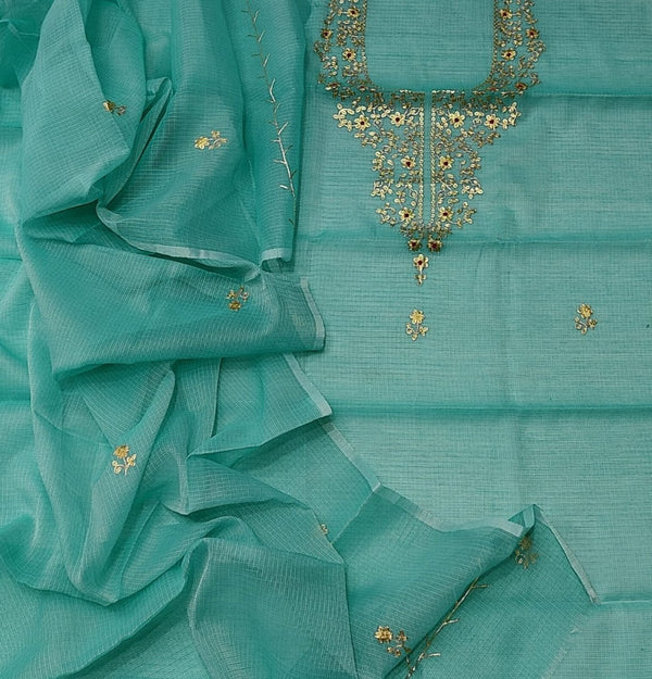 Kota Doria Salwar Suit with Hand Pittan Work - Leheriya