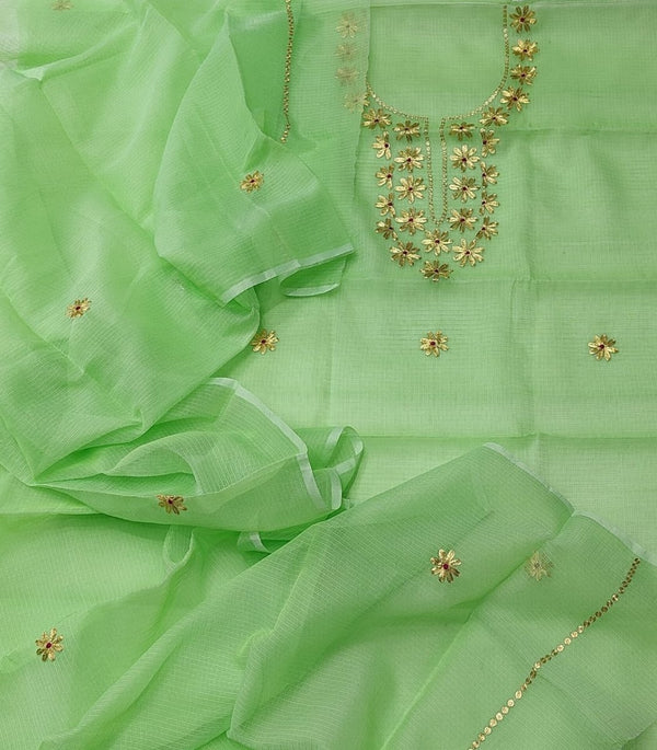 Kota Doria Salwar Suit with Hand Pittan Work - Leheriya