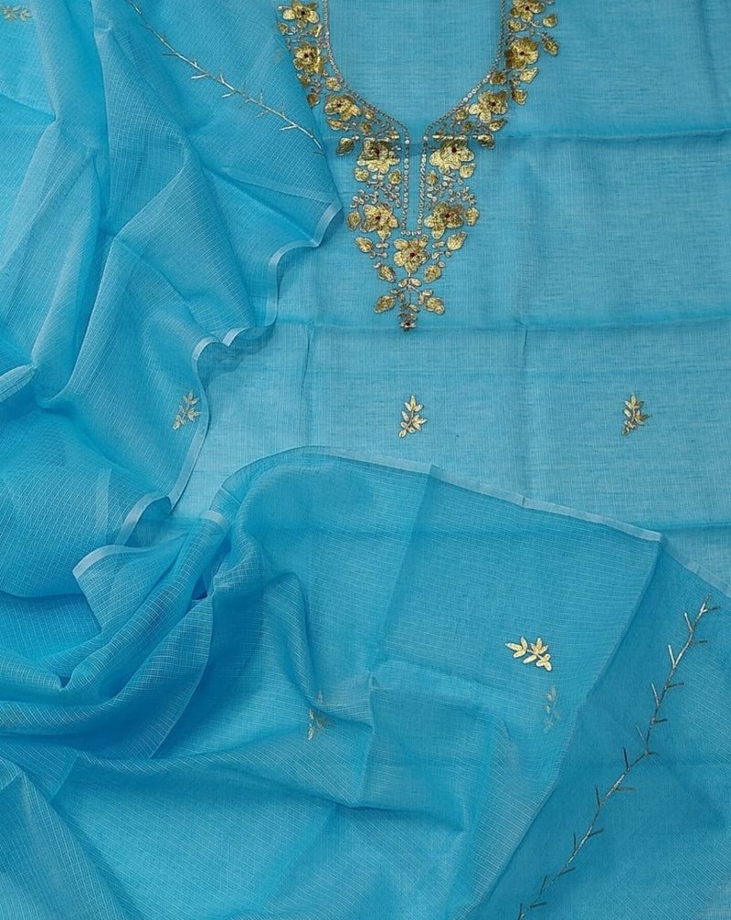 Kota Doria Salwar Suit with Hand Pittan Work - Leheriya