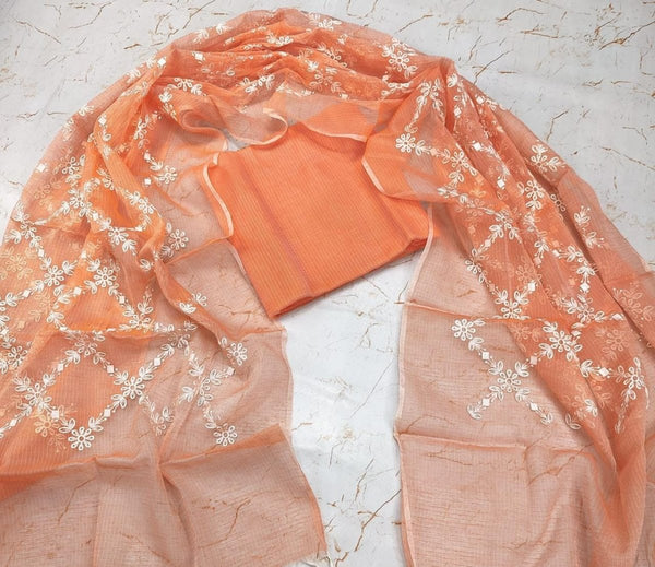 Kota Doria Salwar Suit with Heavy Embroidery Work Dupatta - Leheriya