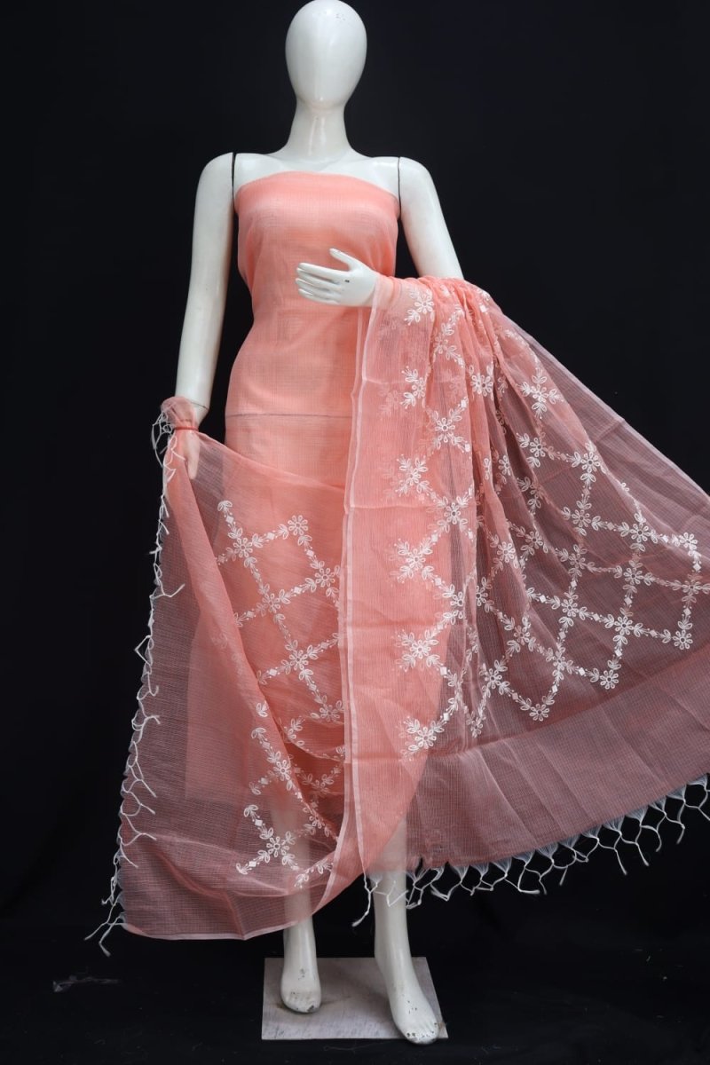 Kota Doria Salwar Suit with Heavy Embroidery Work Dupatta - Leheriya