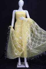 Kota Doria Salwar Suit with Heavy Embroidery Work Dupatta - Leheriya