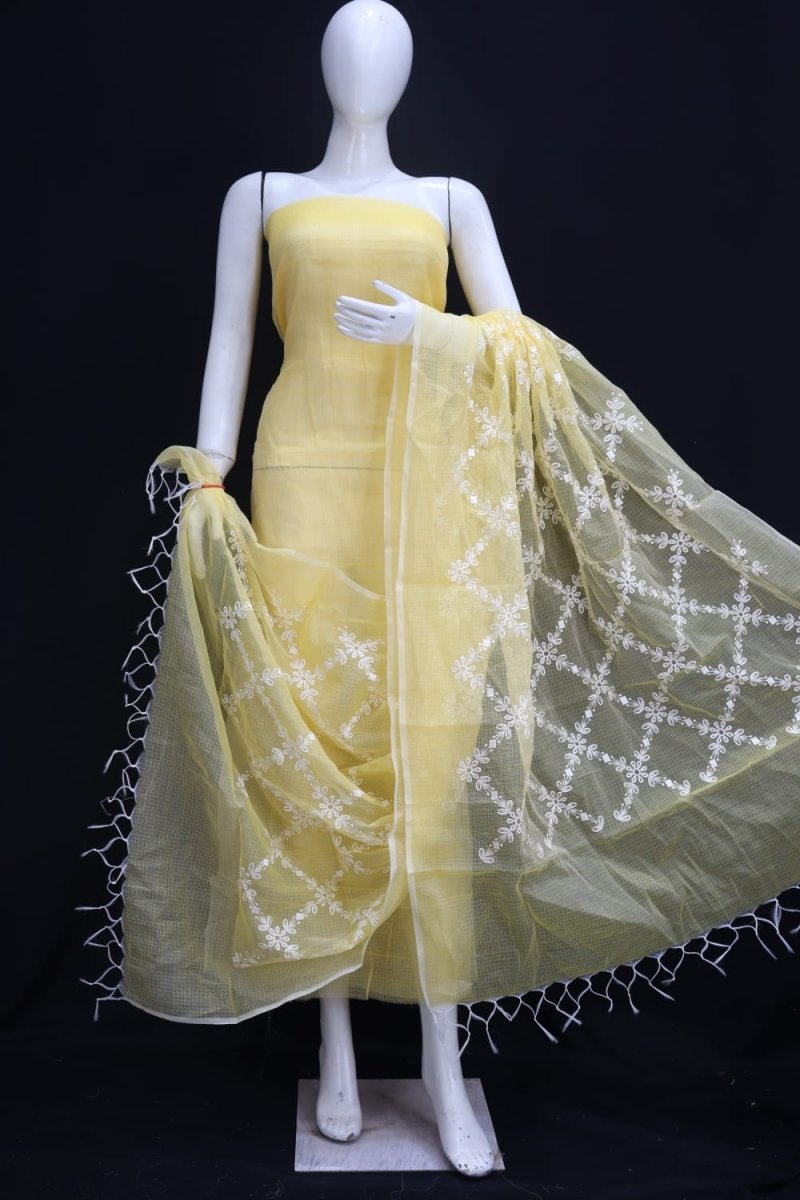 Kota Doria Salwar Suit with Heavy Embroidery Work Dupatta - Leheriya