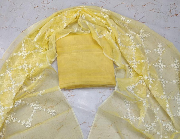 Kota Doria Salwar Suit with Heavy Embroidery Work Dupatta - Leheriya